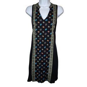 O'Neill Black Sleeveless Dress L Boho Embroidered Beaded Trim 33" Long Cotton Li